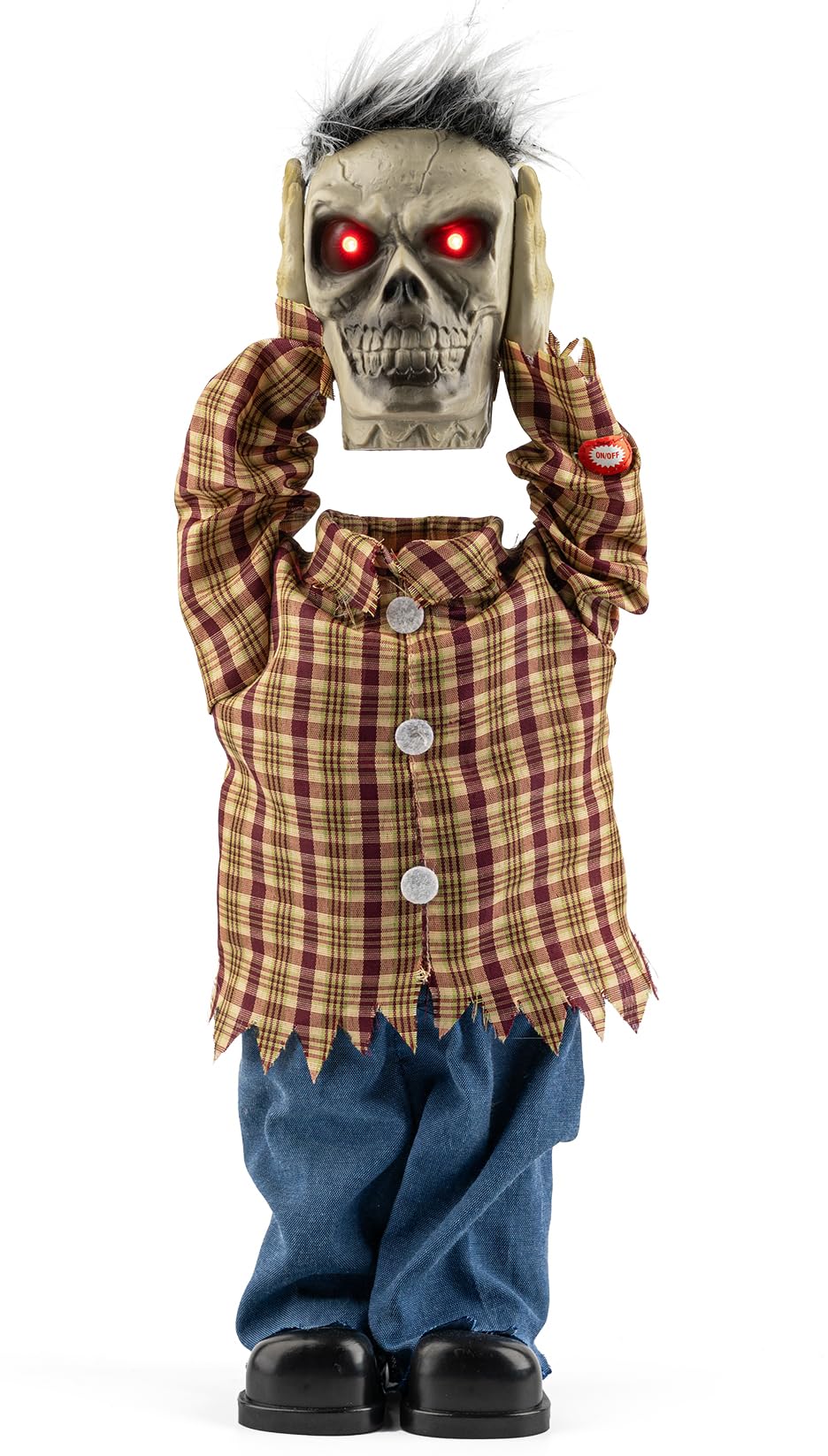 16" Animated Heads Up Skeleton Halloween Decorations - Touch Activated with Creepy Sound, Motion, Light Up Eyes, Haunted House Scary Decor Horror Prop for Indoor/Outdoor, Yard Lawn Decoration