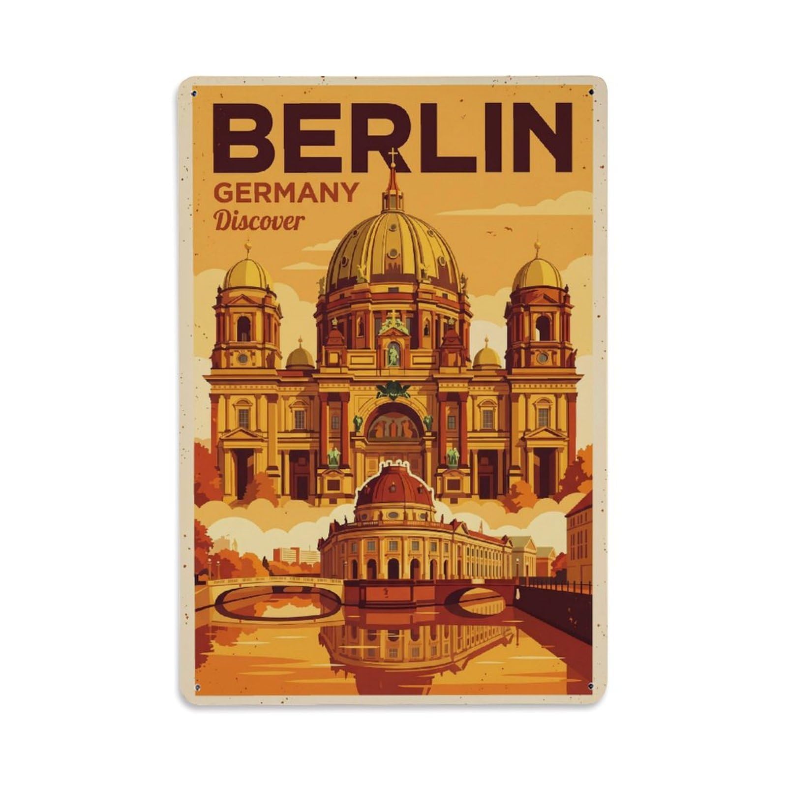 Berlin Cathedral Germany Vintage Travel Landmark Metal Tin Sign Plaque Wall Decor for Cafe, Man Cave, Club Bar, Office, Home Garden Round Metal Poster 8x12Inch