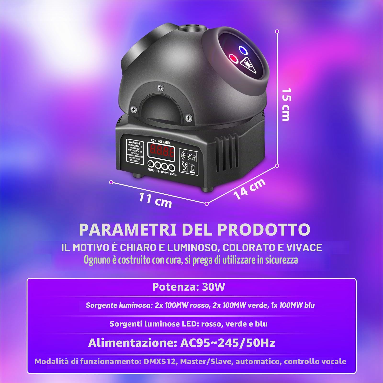Luce da discoteca, T105 Testa mobile Proiettore effetti DMX, Luce LED RGB Proiettore DJ Controllato da musica Luci da discoteca, Per KTV Riunione di famiglia Halloween