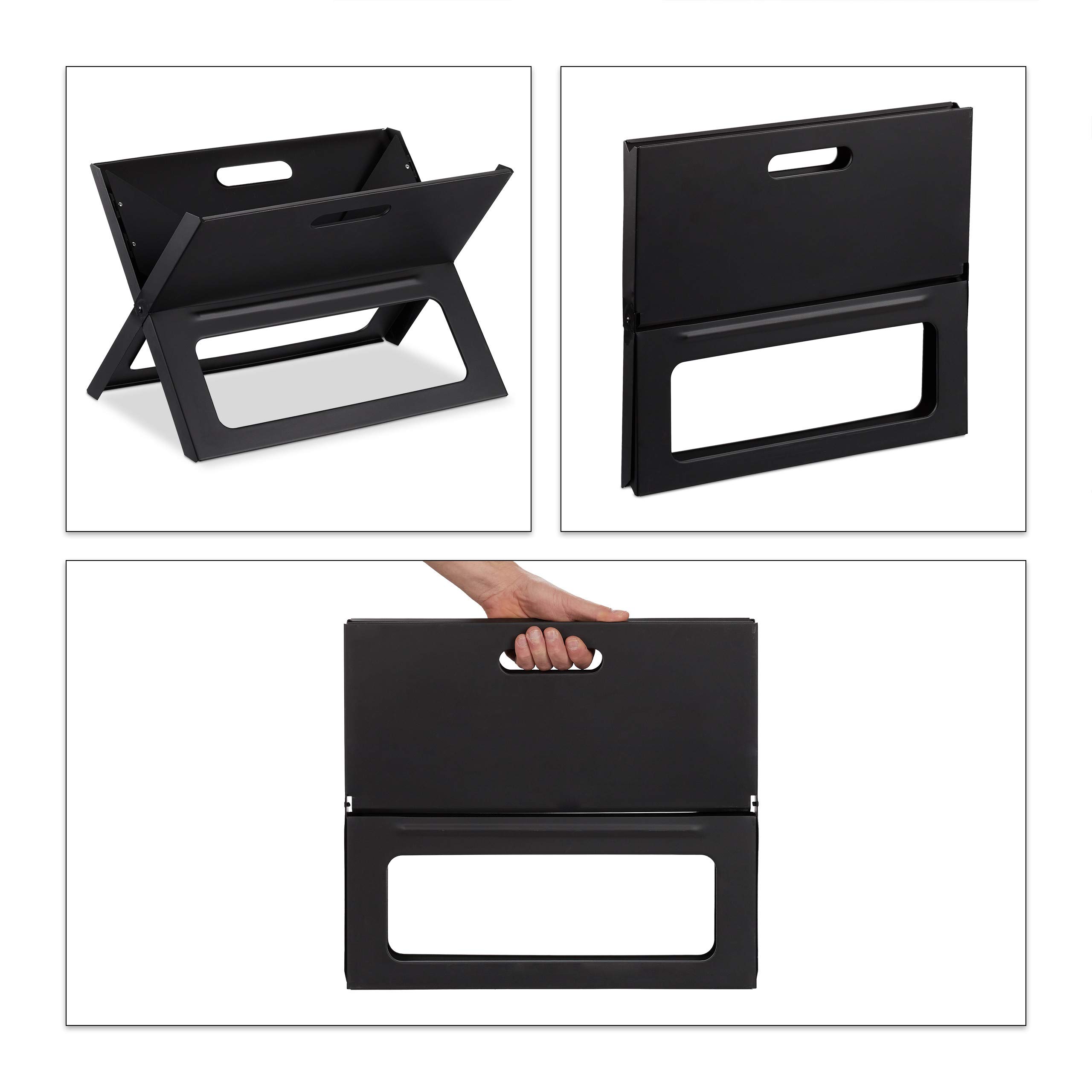 Relaxdays Barbecue pliable, avec charbon et foyer, pour camping et pique nique;HlP 30x45,5x30cm. noir