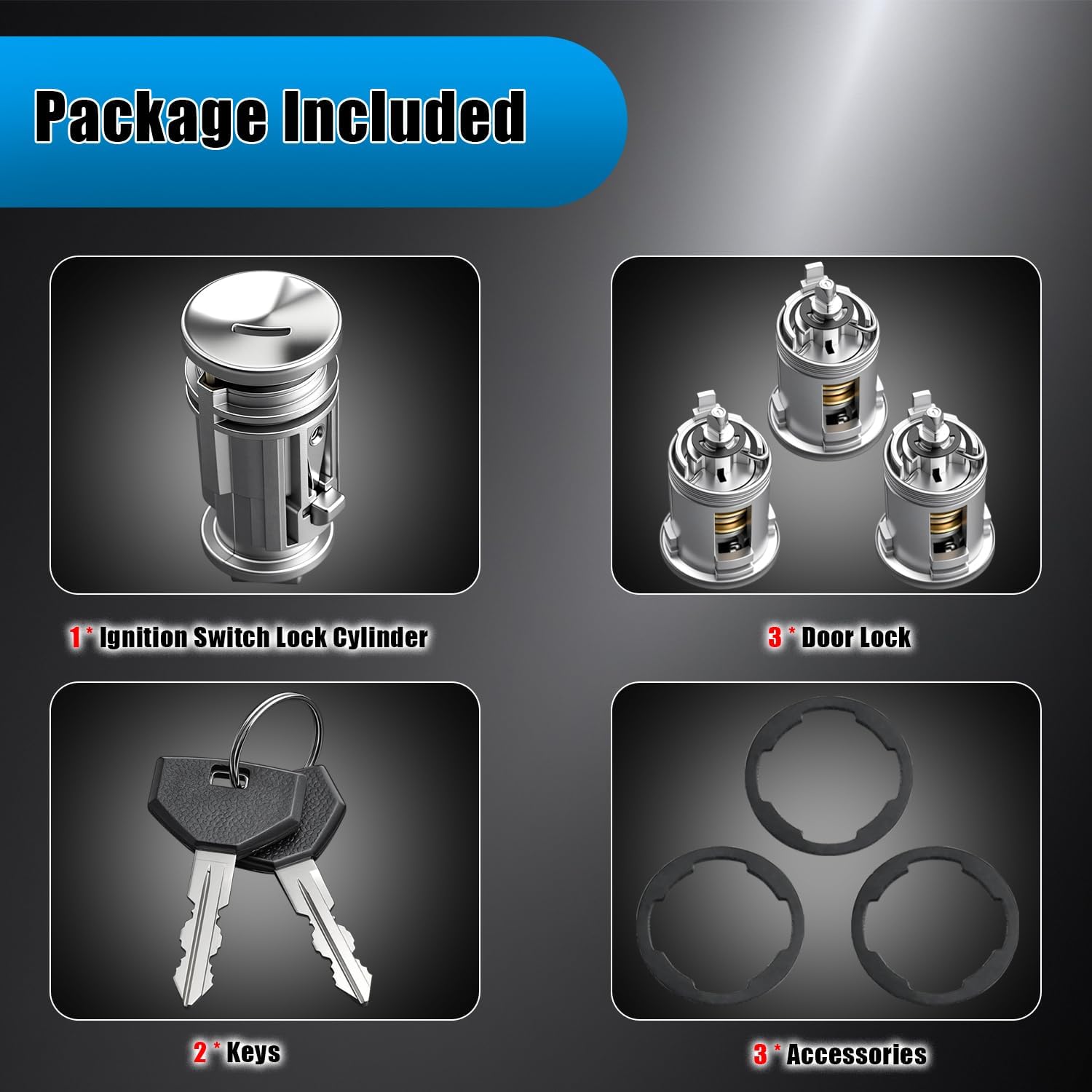 Door Lock Cylinders and Ignition Switch with Keys fit for 1998 1999 2000 2001 Jeep Wrangler TJ, for 2009 Dodge Viper, for 2006 2007 2008 Chrysler Pacifica 300, Replace OE 5003843AB 703719