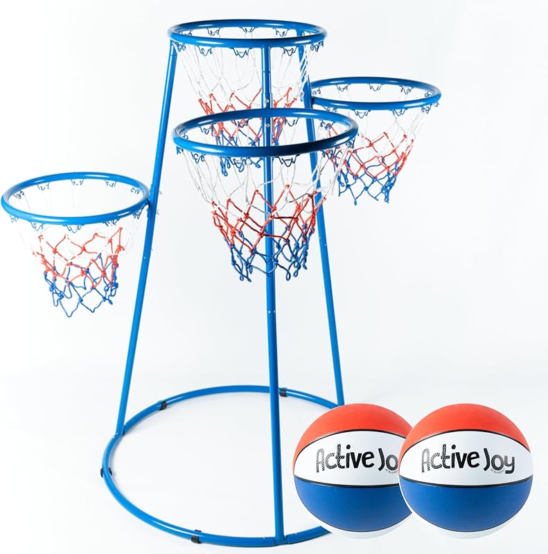 Activejoy- 4 Hoop Basketball Set - Toddler Basketball Hoop Indoor - Outdoor Play Preschool - +3 Years Old Toy. Includes 2 Balls and air Pump