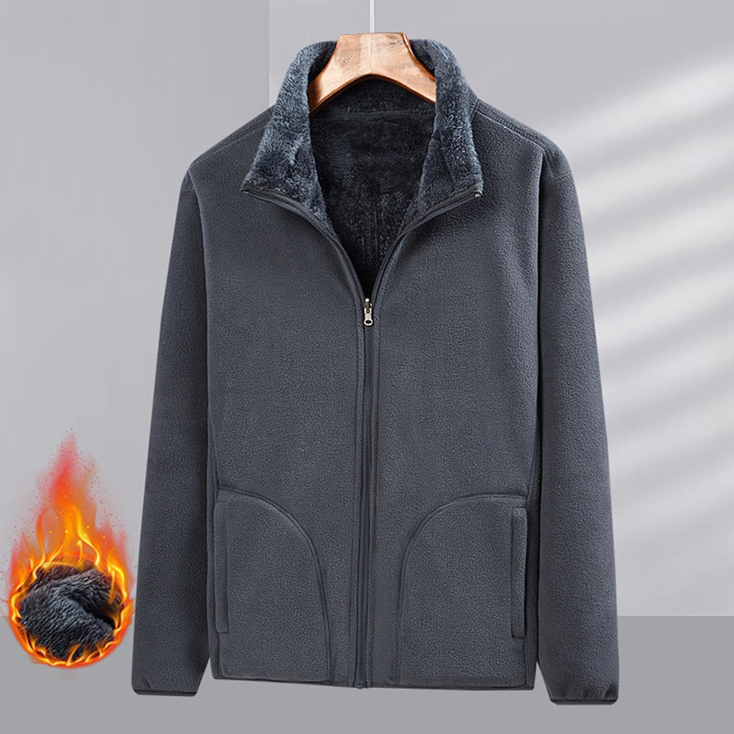 NATHGAM Sherpa Lined Polar Jacket Men Fuzzy Fleece Winter Hiking Hoodie Coat Oversized Outdoor Athletic Running Plush Outwear