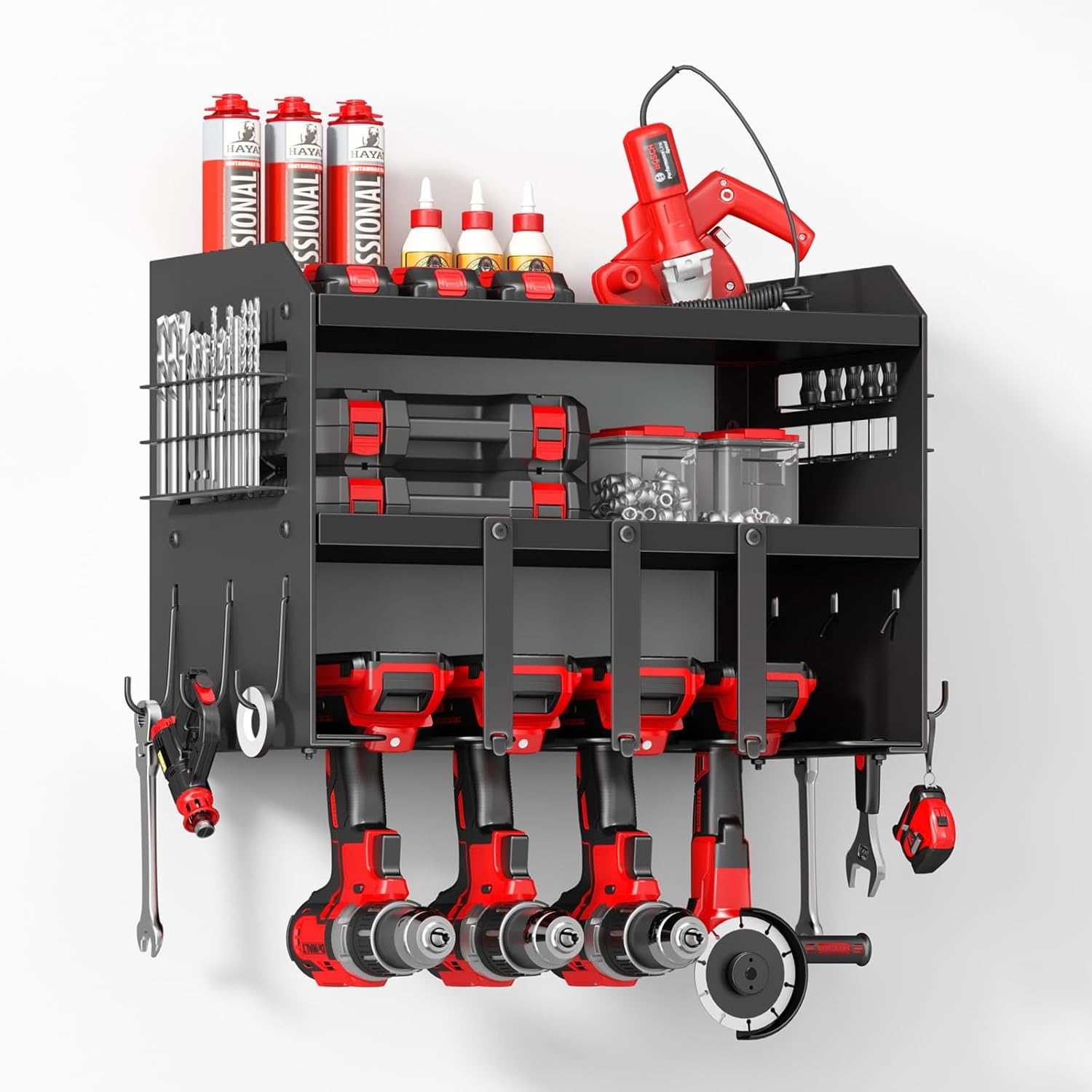 Power Tool Organizer Wall Mount: Heavy Duty Storage Organization Stand Cordless -3 Layers Large Garage Organizer with Drill Holder -Metal Steel Utility Rack Hooks Screwdriver -Gifts for Man