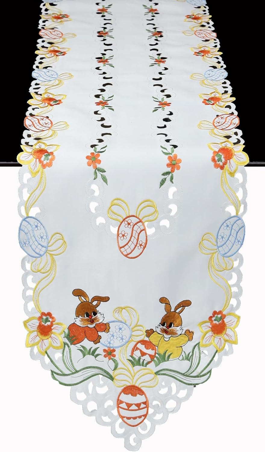 Creative Linens Easter Bunny Egg Floral Placemats, Table Runner, Tablecloth Topper White (15x87-1pc)