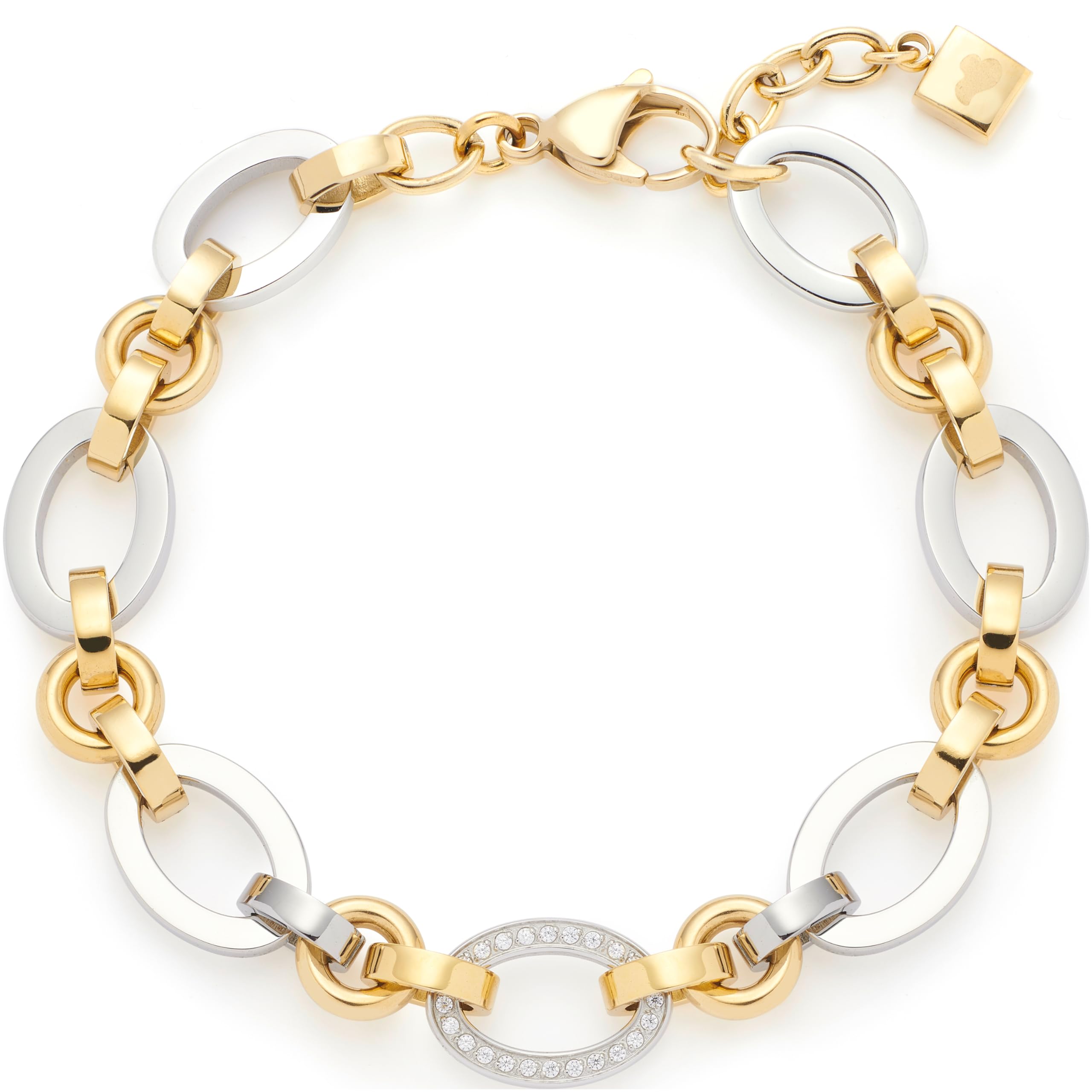 Leonardo Jewels Collana Lena, catena in acciaio inox, catena a ancora rotonda bicolore in oro e argento, ciondolo tempestato di zirconi, lunghezza 42-47, gioielli da donna, 023402, 42 cm, Acciaio