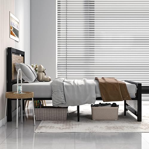 Miniatura 6 de Catrimown Base de cama tamaño completo con cabecero, marco de cama tamaño completo con fuerte soporte de listones de acero, almacenamiento bajo la