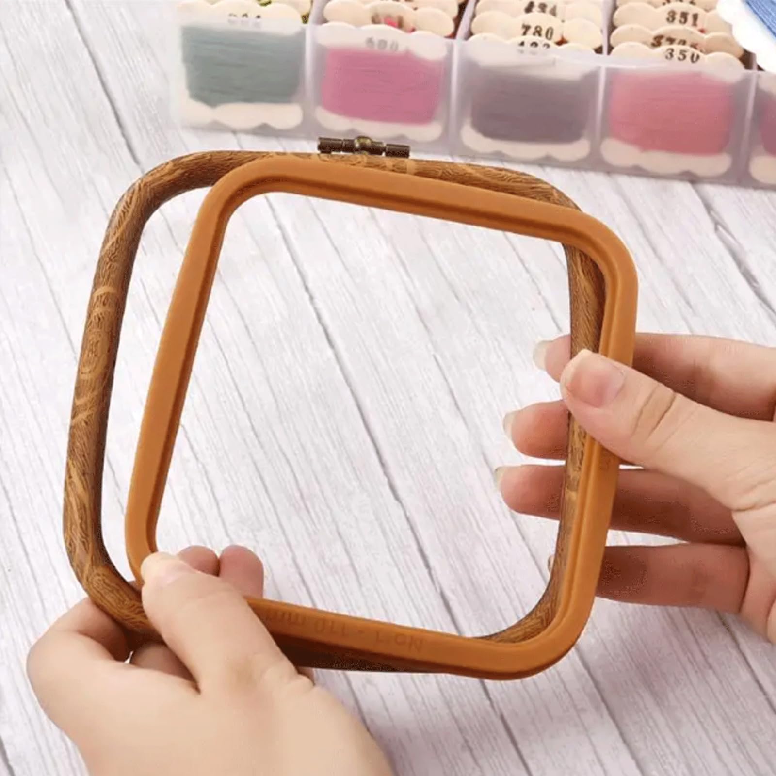MRKU Soporte para Bastidor de Bordado DIY, Kit de Costura para Punto de Cruz, Marco Cuadrado de plástico, Anillo, Color Retro, aro para Manualidades, Herramientas de Costura domésticas