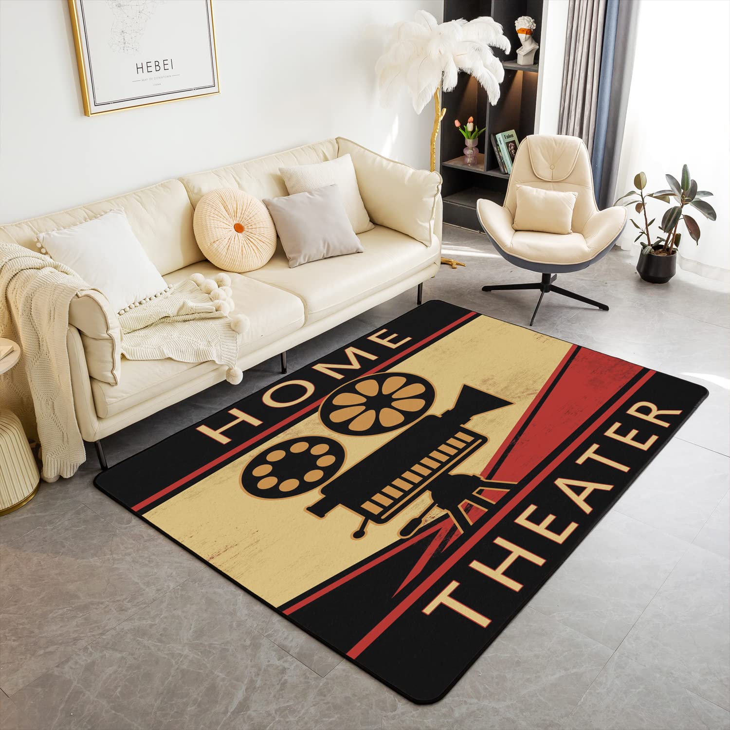 Loussiesd Domowy dywan dekoracyjny do kina, plakat kinowy mata podłogowa do kreskówki kino Vidicon dywany do salonu antypoślizgowe staromodne wystrój domu dywanik 100 x 150 cm