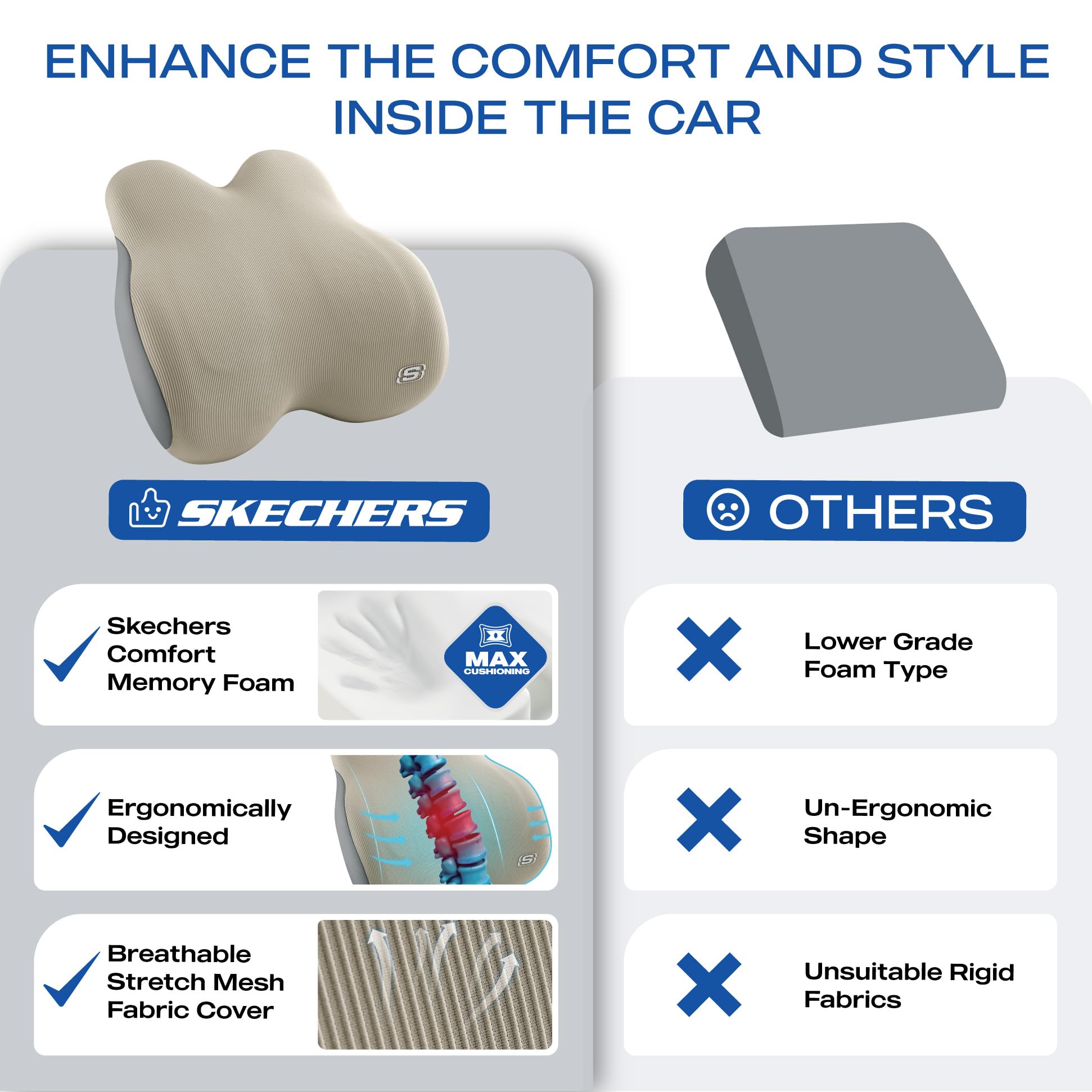 Skechers Lendenkissen aus Memory-Schaum, Lendenwirbelstützkissen für Büro, Stuhl, Schmerzlinderung im unteren Rücken, ergonomisches Design, Rückenstützkissen für Bürostuhl, Auto, Zuhause, Reisen