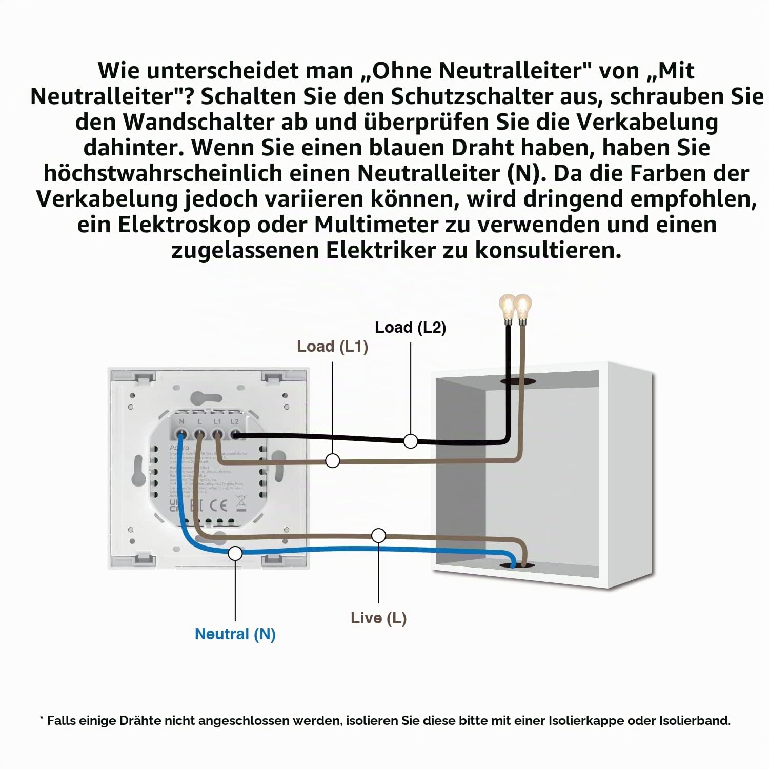 Aqara Smarter Lichtschalter H1 EU (mit Neutralleiter, Doppelwippe), Ausgestattet mit Zigbee 3.0, Aqara Hub, Fernbedienungsschalter, Kompatibel mit Alexa, HomeKit, Google Assistant, IFTTT, weiß