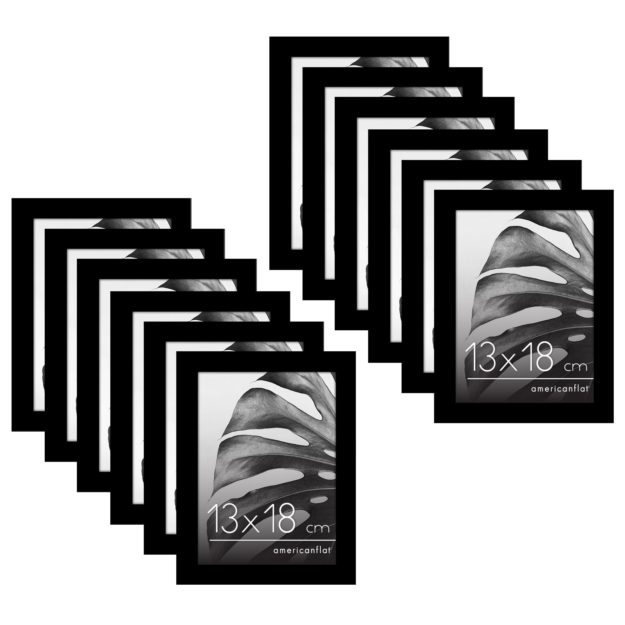 Americanflat 13x18 cm Photo Frame with Polished Plexi Cover - Set of 12 - Signature Collection - Picture Frames with Engineered Wood for Tabletop and Wall Display - Black