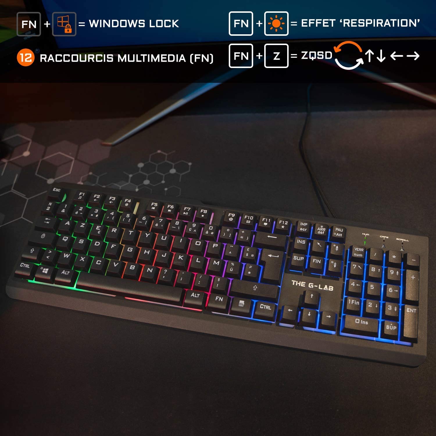 The G-Lab Combo Selenium - Set da gioco 4 in 1, tastiera Gamer AZERTY retroilluminata, mouse Gamer 3200 DPI, microfono cuffie da gioco, tappetino per mouse, confezione da gamer PC PS4/PS5 Xbox