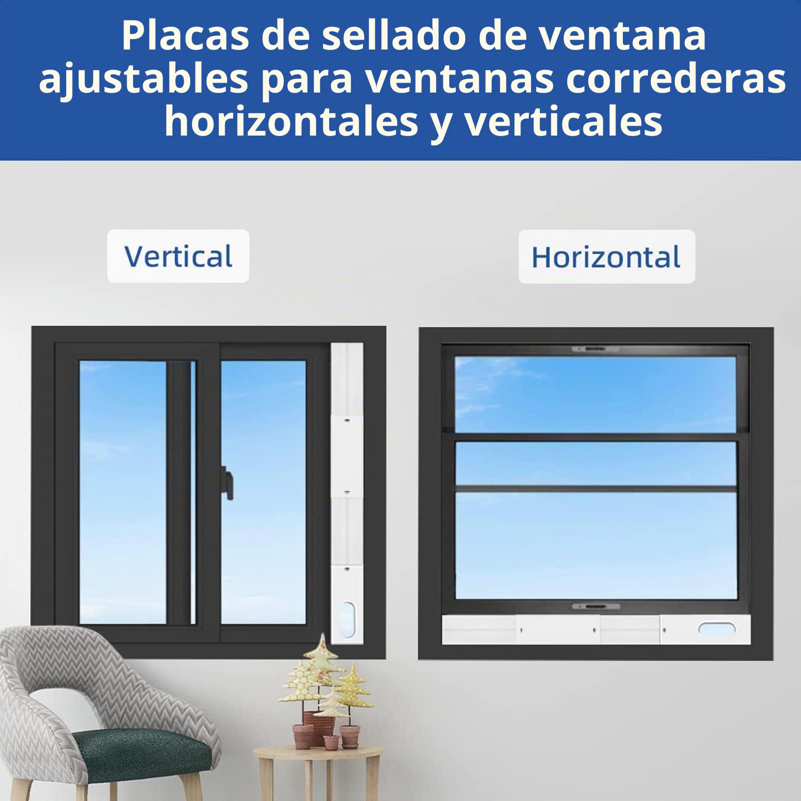 Salida de tubo de escape para aire acondicionado portátil, placa de ventana para persiana con panel ajustable, sello de ventana para aire acondicionado (4PCS)