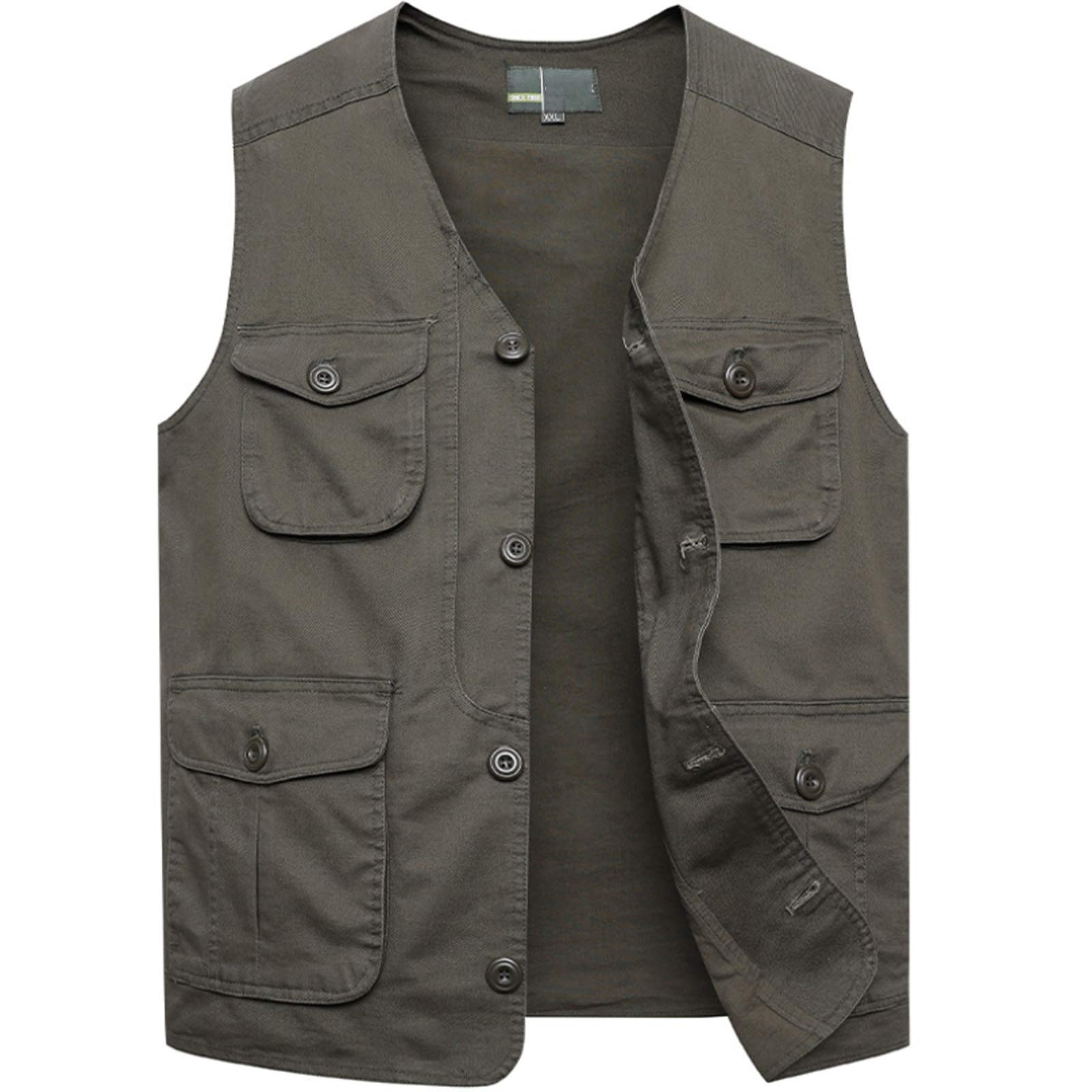 Chaleco de trabajo con múltiples bolsillos para hombre, chaleco de pesca al aire libre, chaleco de camping, ropa de abrigo sin mangas, para viajes, fotografía chaleco verde ejército-3XL