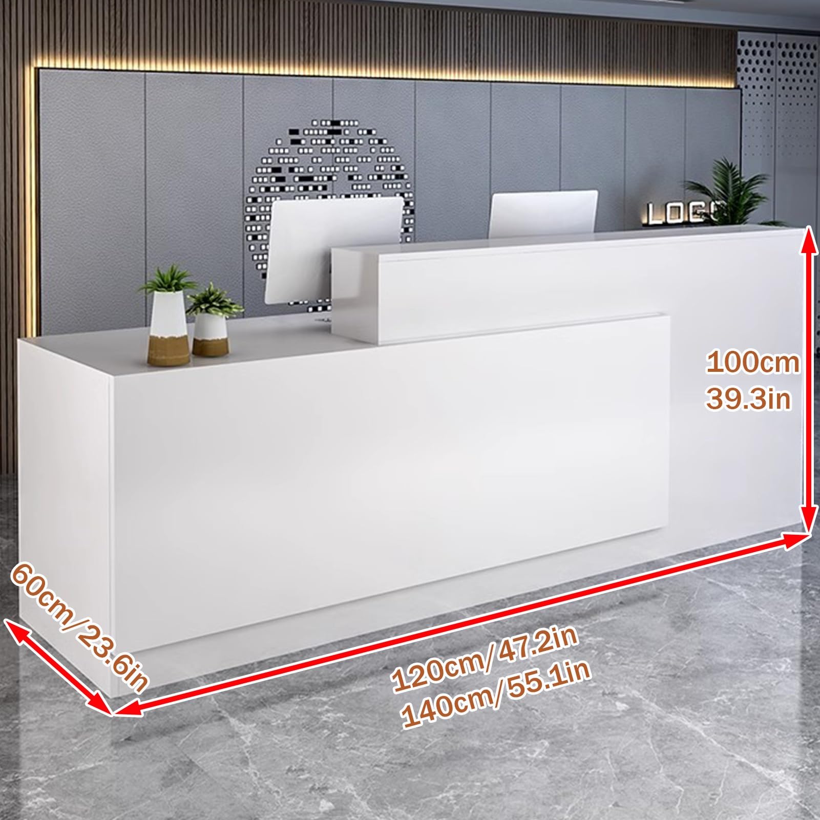 Genérico Mostrador de recepción Moderno con cajones con Cerradura, Elegante mostrador Frontal Naranja para Oficina/salón de Belleza, Mesa de recepción Naranja R, 47,2 PU