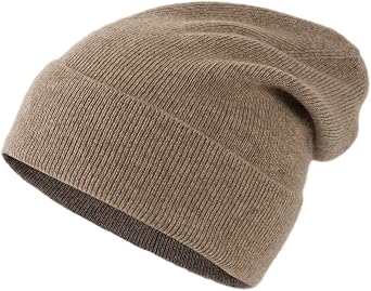 Unisex 100% Pure Cashmere Beanie, Ribbed Cuffed Hat Warm Soft with Gift Box for Women and Men