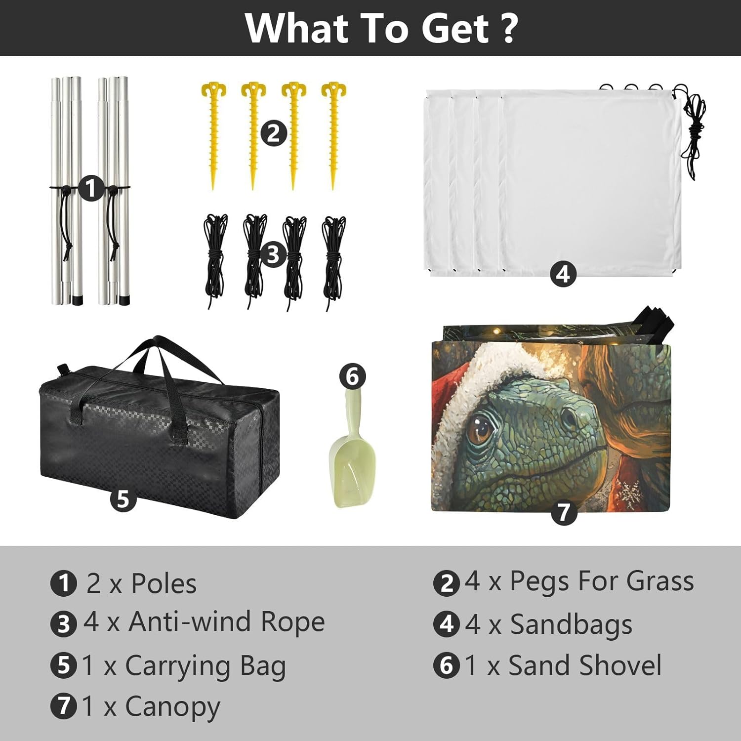 ALAZA Christmas Dinosaurs Beach Tent Sun Shelter UPF50+ Protection Beach Shade Canopy w/ 4 Sandbags for Outdoor Camping, Fishing, Backyard Fun, Picnic, 10x9 ft