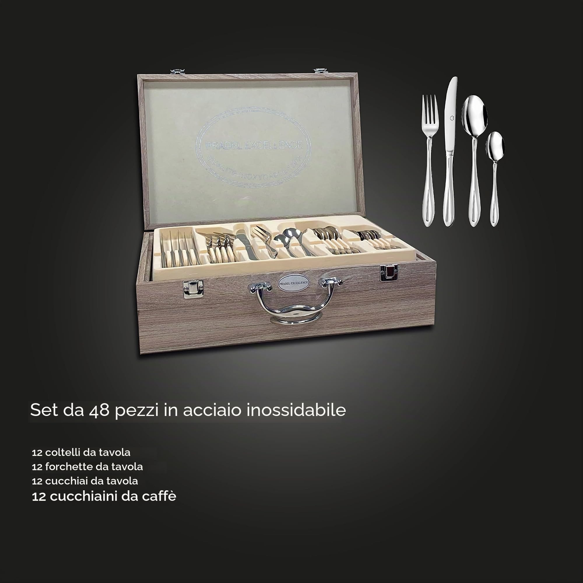 D 570-48 Pradel Excellence Posate-Set, 48 Teiliges Set Valigetta, 37,5 x 28,5 x 11 cm