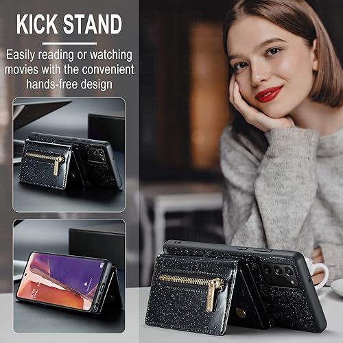 Miniatura 4 de Funda de teléfono para Samsung Galaxy Note 20 5G con protector de pantalla de vidrio templado y ranura para tarjeta de crédito, soporte con