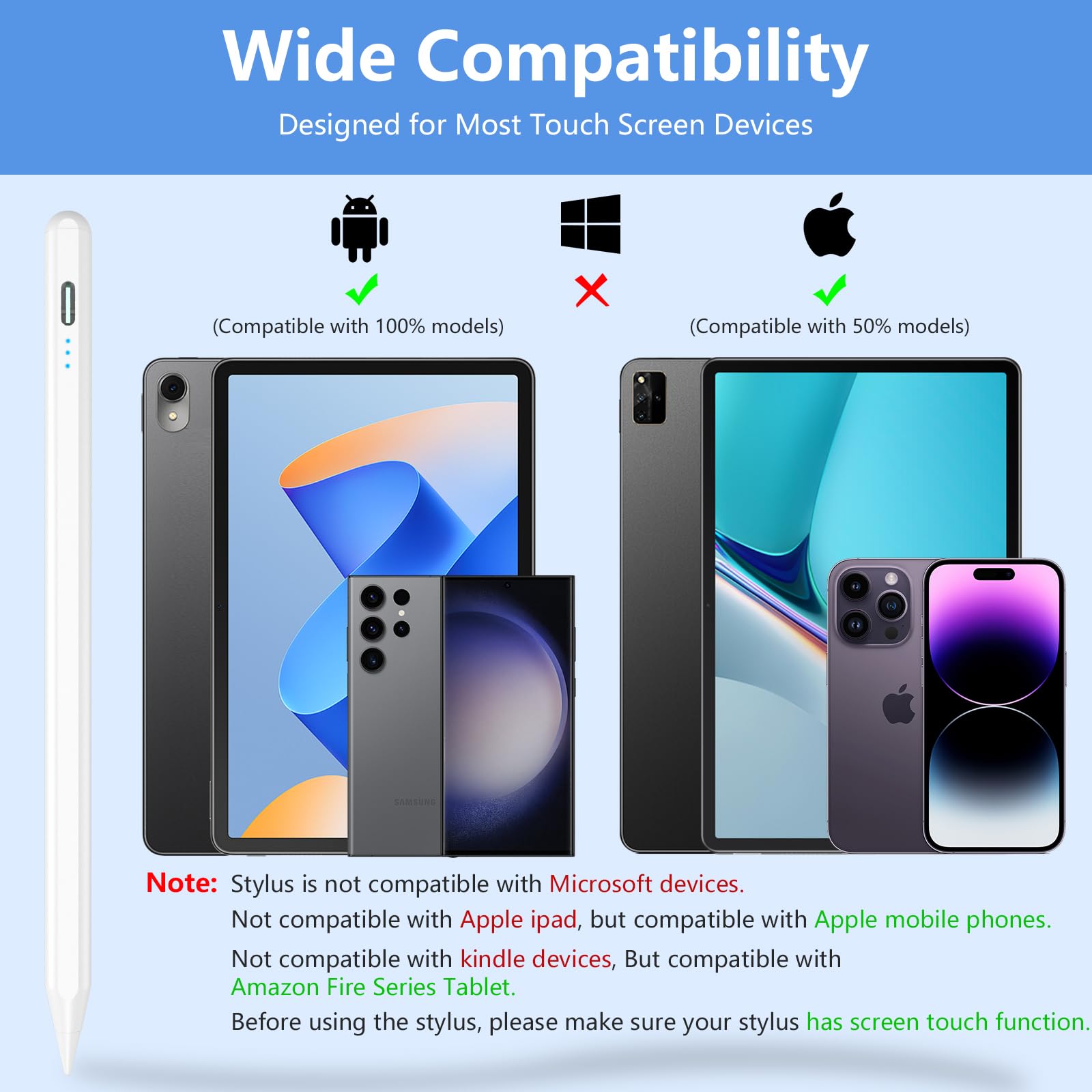 Penna Stilo per Tablet, Penne Stilo per Telefoni Cellulari, Penna Stilo Capacitiva Universale Compatibile con Huawei, Samsung, Mi Tablet