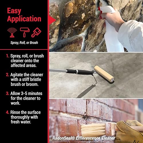 Miniatura 4 de RadonSeal Removedor de eflorescencia limpia la eflorescencia, la neblina de mortero, los depósitos de cal y las manchas de óxido. Sin olor, seguro