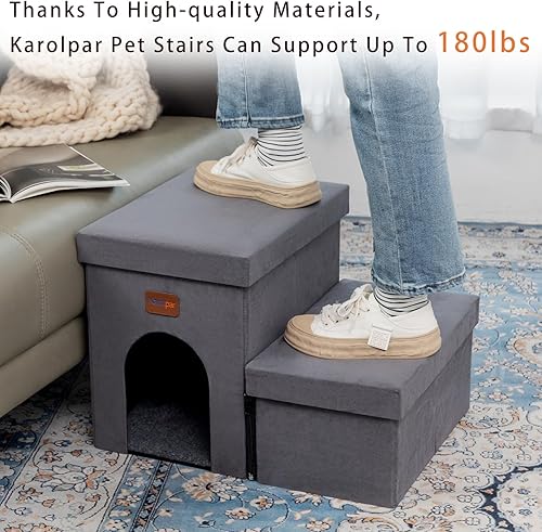 Miniatura 5 de Escaleras para perros con almacenamiento y condominio, escalones para perros de 2 escalones para cama alta, sofá y automóvil, escalones plegables