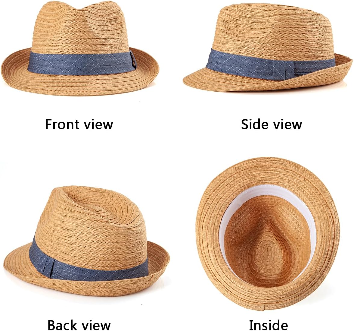 Straw Trilby Hat for Men - Summer Sun Fedoras Travel Beach Panama M/L and L/XL, Adjustable - Image 3