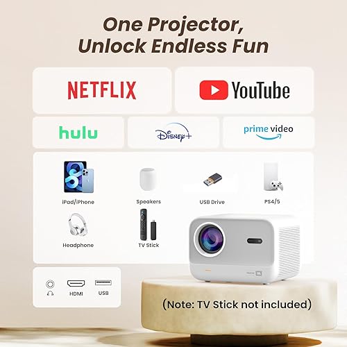Miniatura 5 de Sonido de JBL y alto brillo Proyector Yaber con WiFi y Bluetooth, soporte para proyector 4K, enfoque automáticocorrección Keystone, proyector de