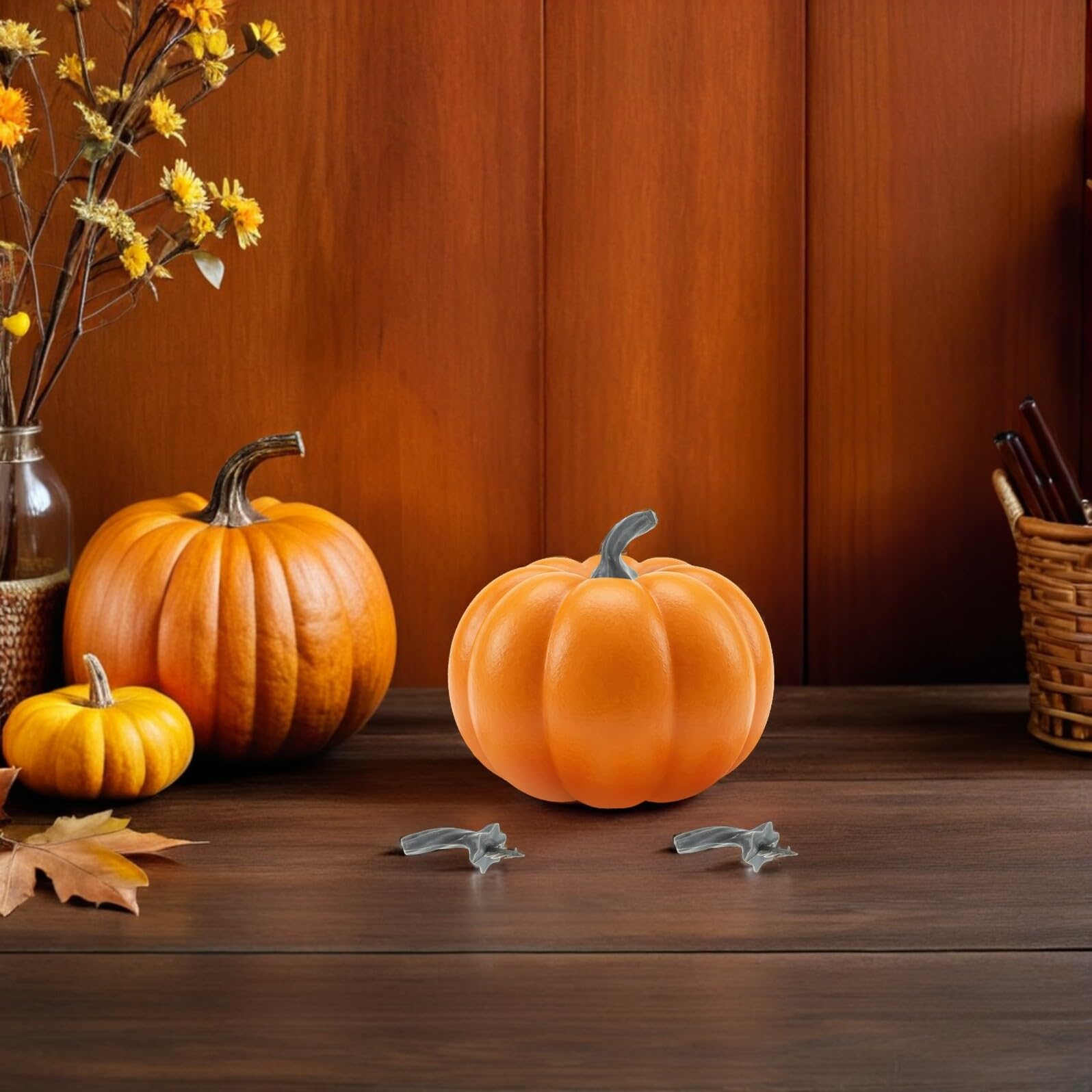 OUNONA 50pezzi Steli di Zucca Finti in Plastica Steli di Zucca Corti per Artigianato Forniture per Lavori Artigianali Autunnali