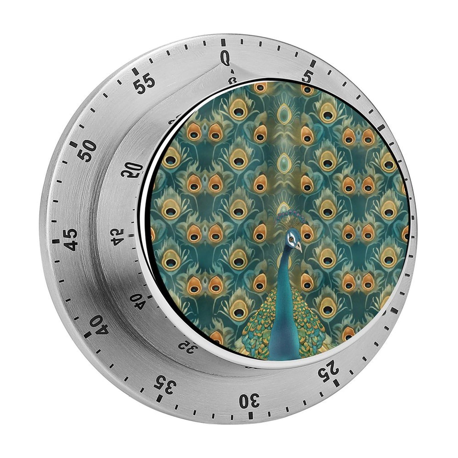 Peacock Feathers Kitchen Timer Magnetic Countdown Countup Timer for Cooking Baking 8x8cm