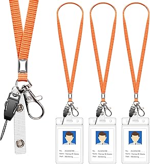 3 Pack Neck Lanyard with ID Badge Holder, Office Strap Lanyards, Stainless Metal Swivel Hook for Name Tag, Badge Holders, Keychains, Card, Orange