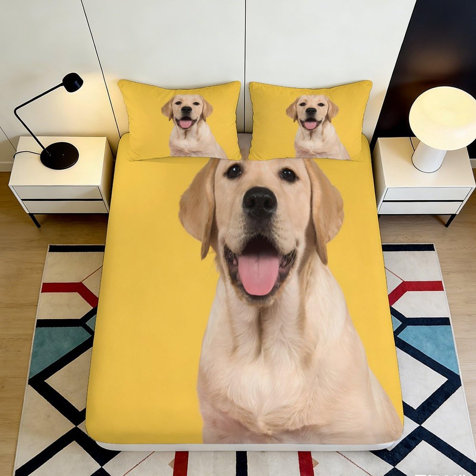 Jqzkxnhpbr Style-10 3D Printed Yellow Labrador Fitted Sheet Microfiber Soft Breathable Dog Portrait Bed Cover For Bedroom Guest Room Mattress Protection Decor 90X200x25cm