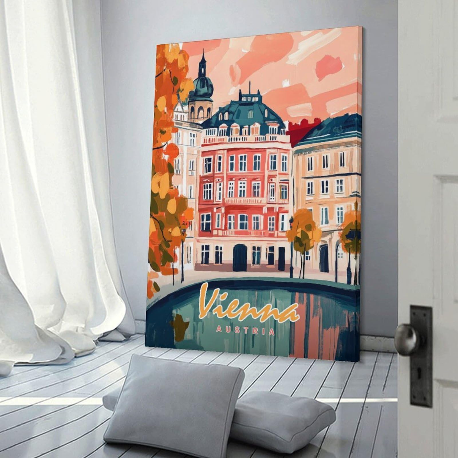 Junmoney Wall Art Print Vienna Cityscape Painting, 16x24inch(40x60cm), for Bedrooms, Workspaces And Everyday Interiors, Stylish Home Artwork for Focal Walls
