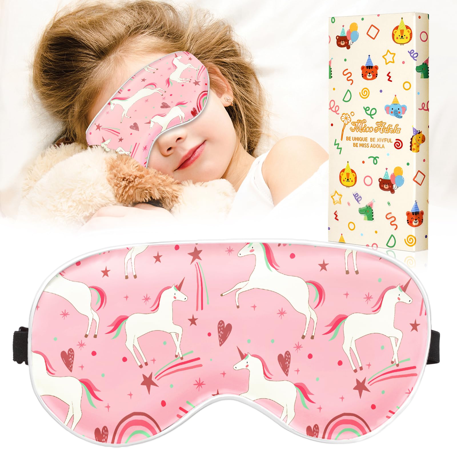 Miss Adola Sleep Mask for Kids - Cute Kawaii Cartoon Silk Sleeping Mask with Adjustable Strap Soft Smooth Light Eye Mask for Sleeping Silk Kids Eye
