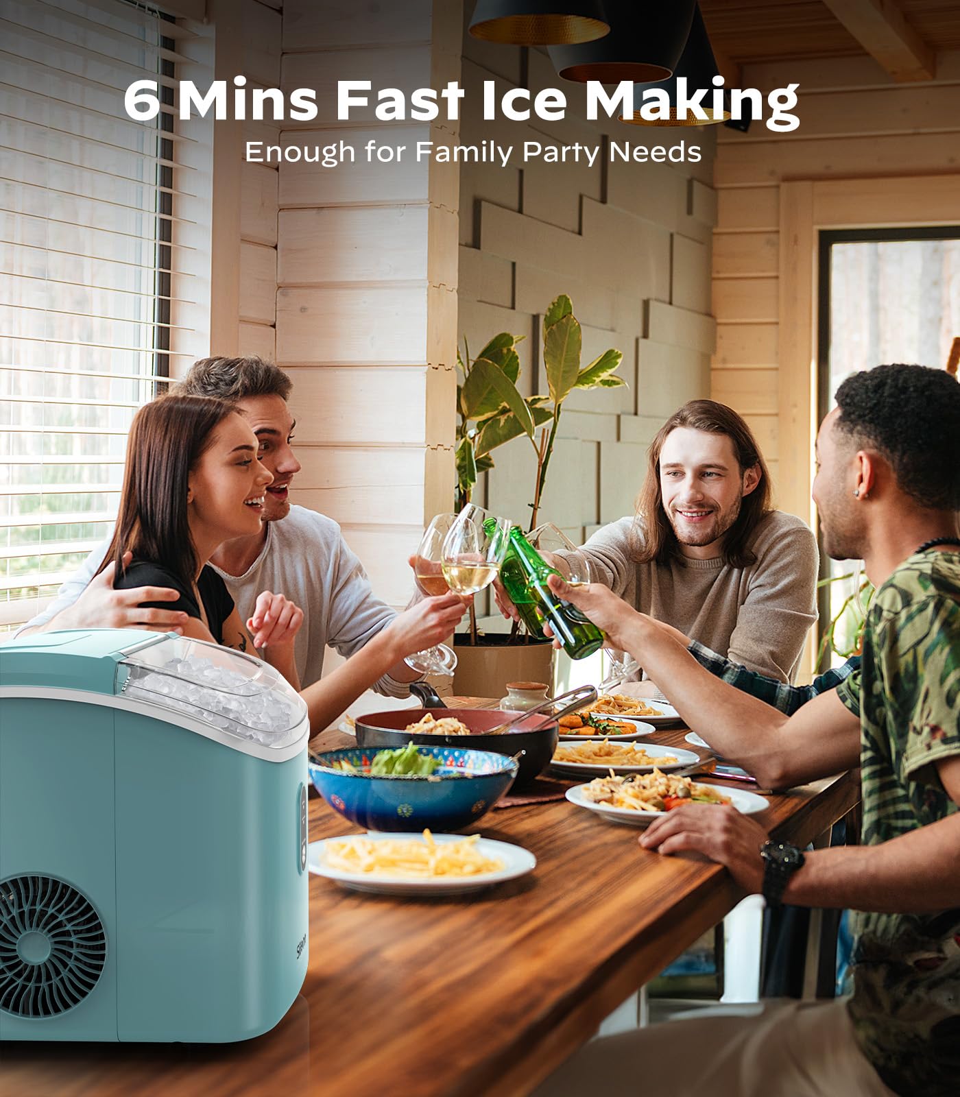 Silonn Nugget Ice Maker Countertop, Chewable Pellet Ice Machine, Self-Cleaning Pebble Ice Maker with Scoop, Portable Ice Maker for Home, Kitchen, Office, Green on Fridge.com