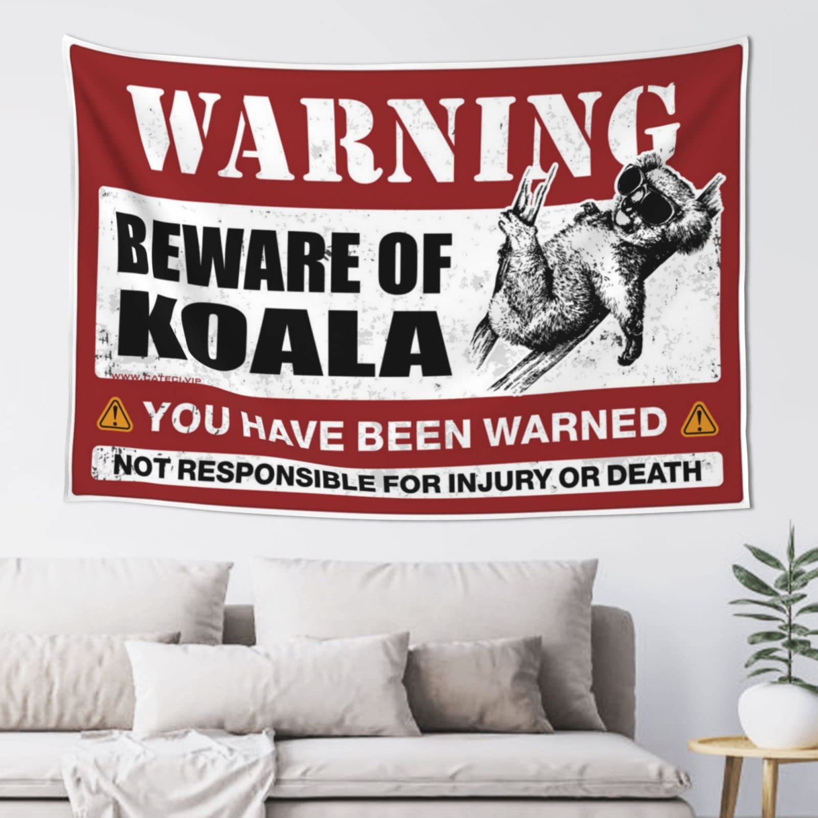 PRAVOXI Room Door Decor Beware Of Koala Tapestry Room Decore Men Cave Decor(75X100CM)