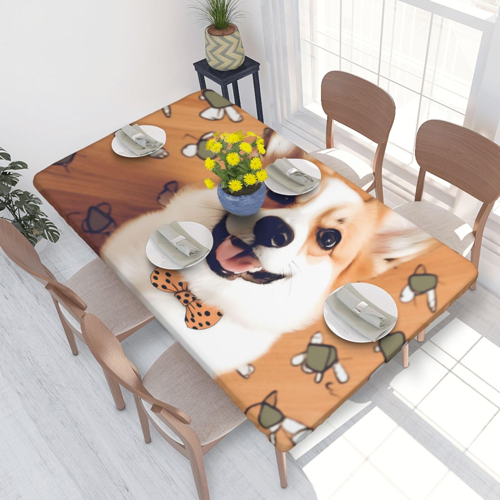 WPKJU Cute Corgi Printed Tablecloths 4ft Rectangular Table Covers Washable Polyester Decorative Table Cloth for Dining Table Picnic Wedding