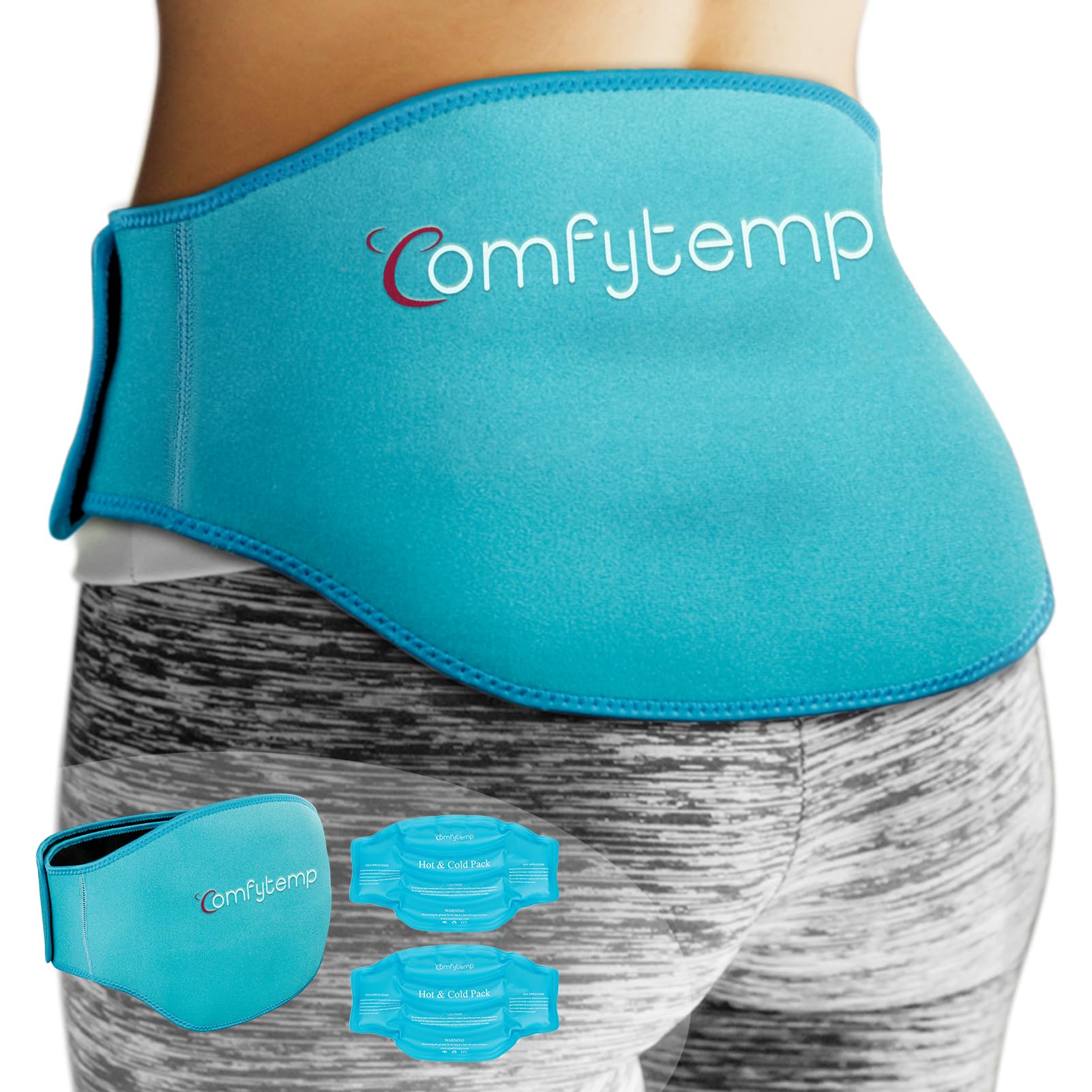 Comfytemp Ice Pack for Back Pain Relief, 2 Packs, FSA HSA Approved, Reusable Gel Lower Back Wrap Ice Brace for Sciatica Injuries, Hot Cold Compression for Lower Lumbar, Waist, Men Women Surgery Gifts