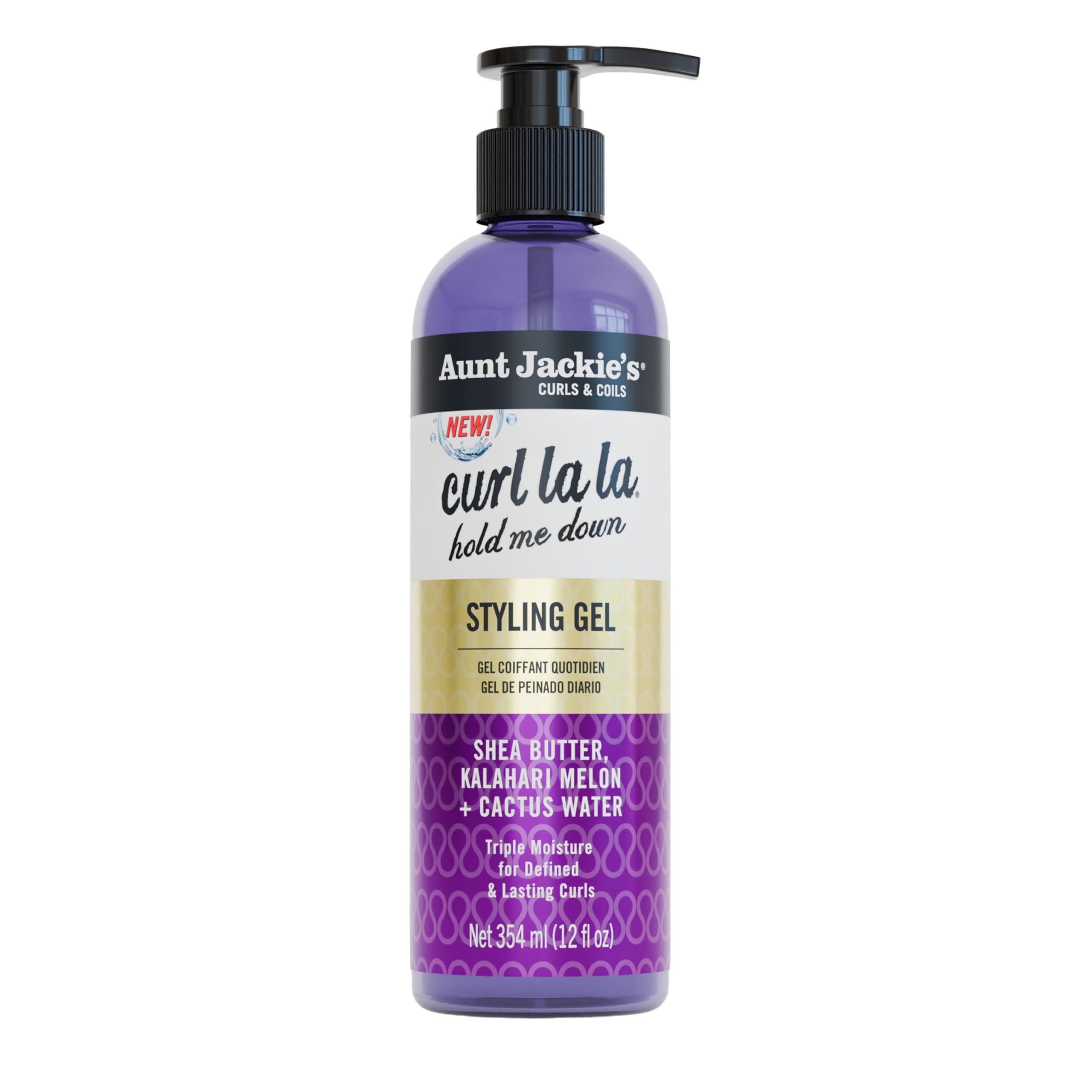 Aunt Jackie's Curls & Coils Curl La La Hold Me Down Styling Gel, 12 fl oz - Triple Moisture for Defined and Lasting Curls 12 Fl Oz (Pack of 1)