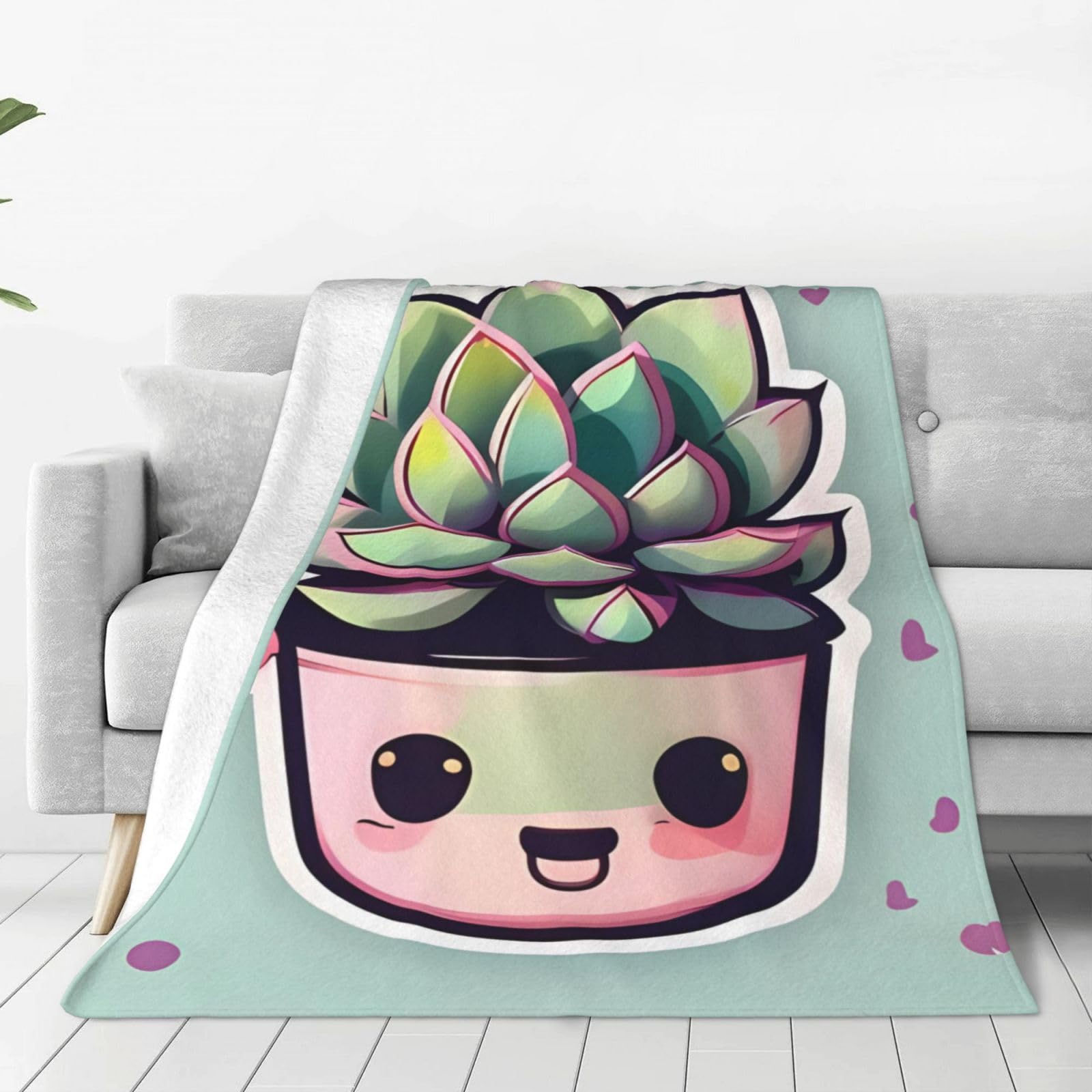 Couverture flanelle plantes grasses pour une déco de chambre cocooning