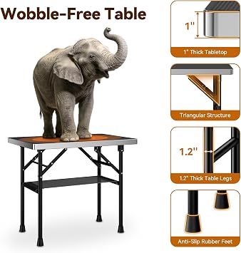niffgaff Dog Grooming Table with Arm, Hammock & Nooses, 30 H Foldable Heavy Duty Pet Grooming Station, 35.5 L23.6 W Non-Slip Waterproof Tabletop, 33.5 H Adjustable Stainless H-Frame Arm | Foldable, Home Grooming, Pet Grooming, Heavy Duty Non-Slip Waterproof, 33.5 Height Adjustable H-frame Arm, for Small/Medium
