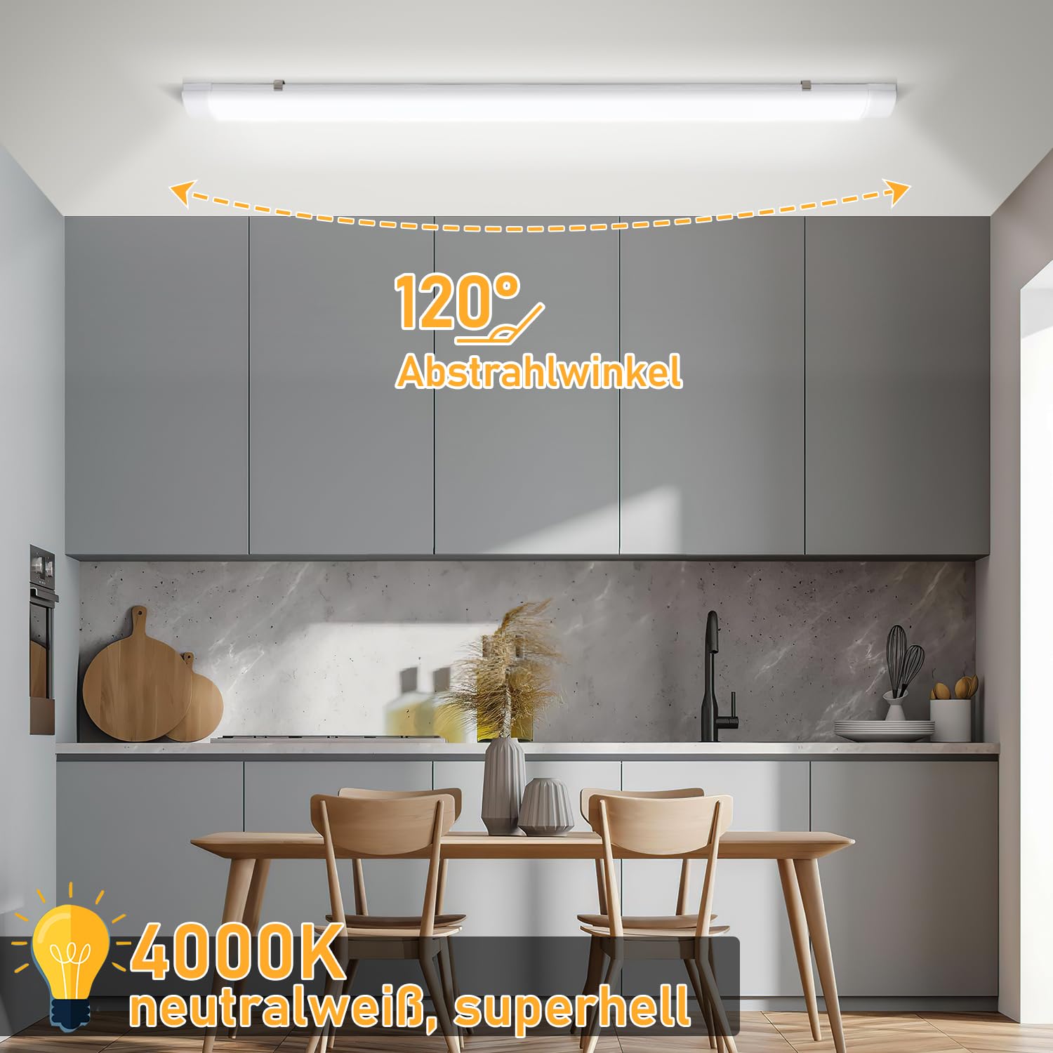 10 unidades LED (60 cm, 18 W, 1530 lm, tubo LED, 4000 K, IP65, luminaria de techo, neón, LED, ángulo de haz de 120 °, luz de techo led para taller, oficina, dormitorio, salón, cocina