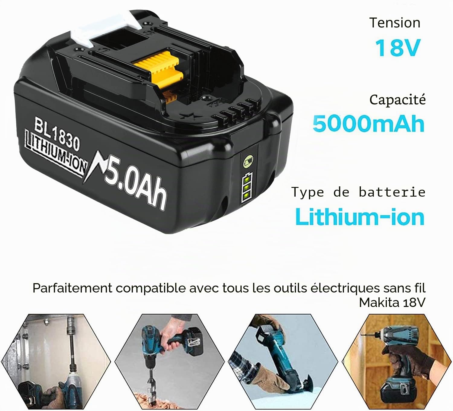 Lot de 2 batteries de rechange 5000 mAh pour batterie Ma-Kita 18 V