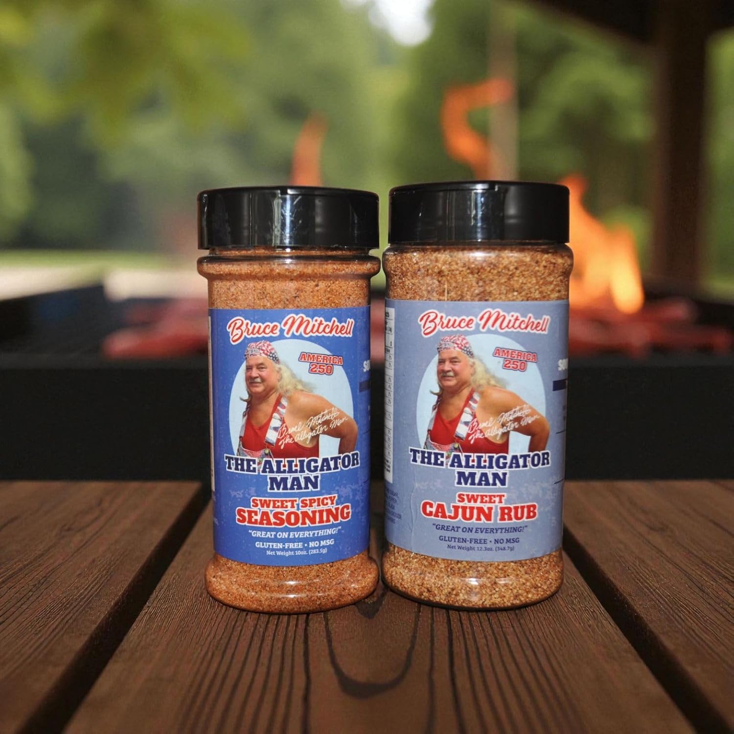 Bruce Mitchell, The Alligator Man, Sweet Cajun Rub & Sweet Spicy Seasoning Multi-Pack - 2 Pack (12.3oz & 10oz) - Perfect for BBQ, Grilling, Roasting, Air Frying, and More – Gluten-Free, No MSG, Zero Calories – Ideal for Vegetables, Seafoods, Chicken, Ribs, Turkey, Ham and All Meats!