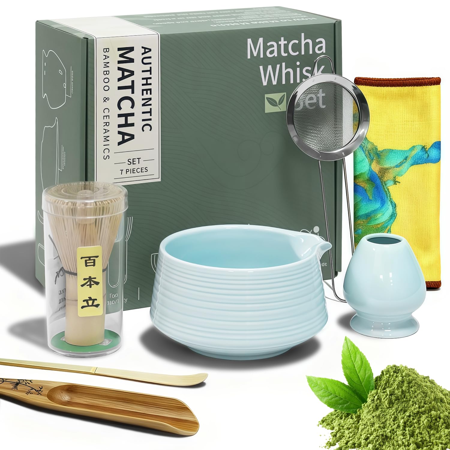 AGOPLEE Matcha Tea Set - Matcha Whisk Set with Whisk, Whisk Holder, Ceramic Matcha Bowl, 2 Teaspoons - Japanese Accessories for Matcha Ceremony, Perfect for Preparation