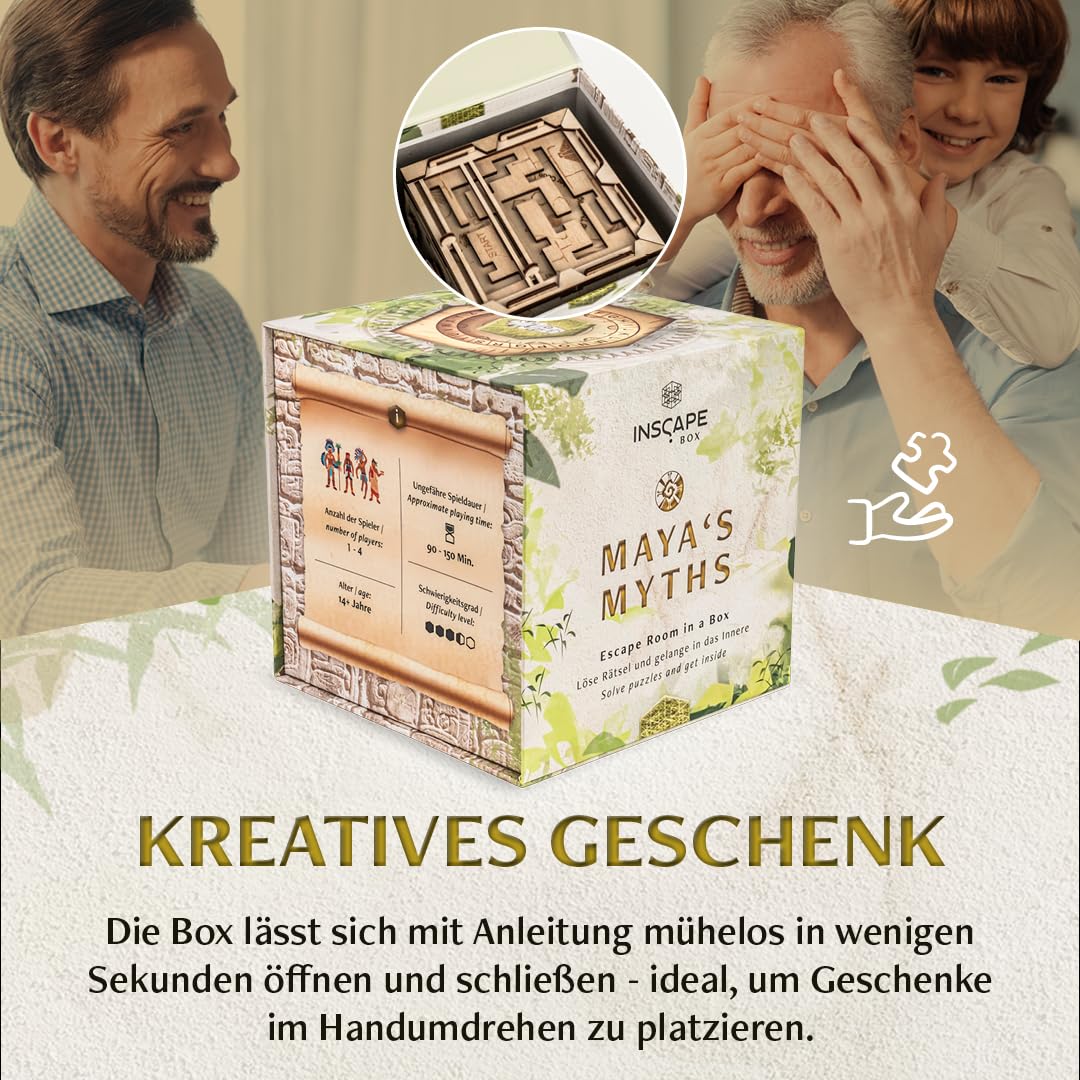 INSCAPE Maya´s Myths - Escape Room Spiel - XL Rätselbox Holz - Escape Box - 3D Puzzle Box - Knobelspiele für Erwachsene - Geburtstagsgeschenk für Erwachsene - Geschenkbox - Cluebox