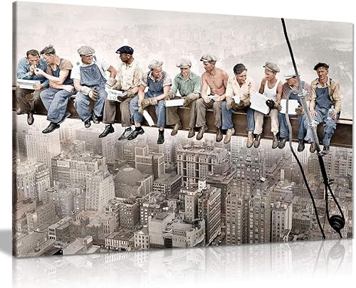 Panther Print Lienzo, 61x41 cm (24x16in), Almuerzo en la parte superior de un rascacielos con color disponible en Yaxa Peru