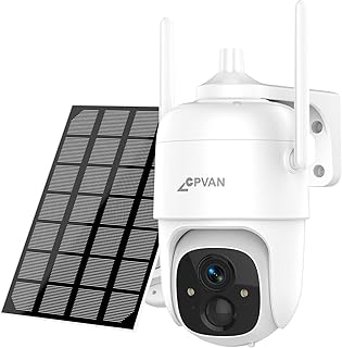 CPVAN Solar Security Camera, 2K HD Solar Powered Security Camera with Pan Tilt, Solar CCTV Rechargeable/Night Vision with Spotlight/AI PIR Motion Detection/2-Way Audio/IP66 Waterproof.