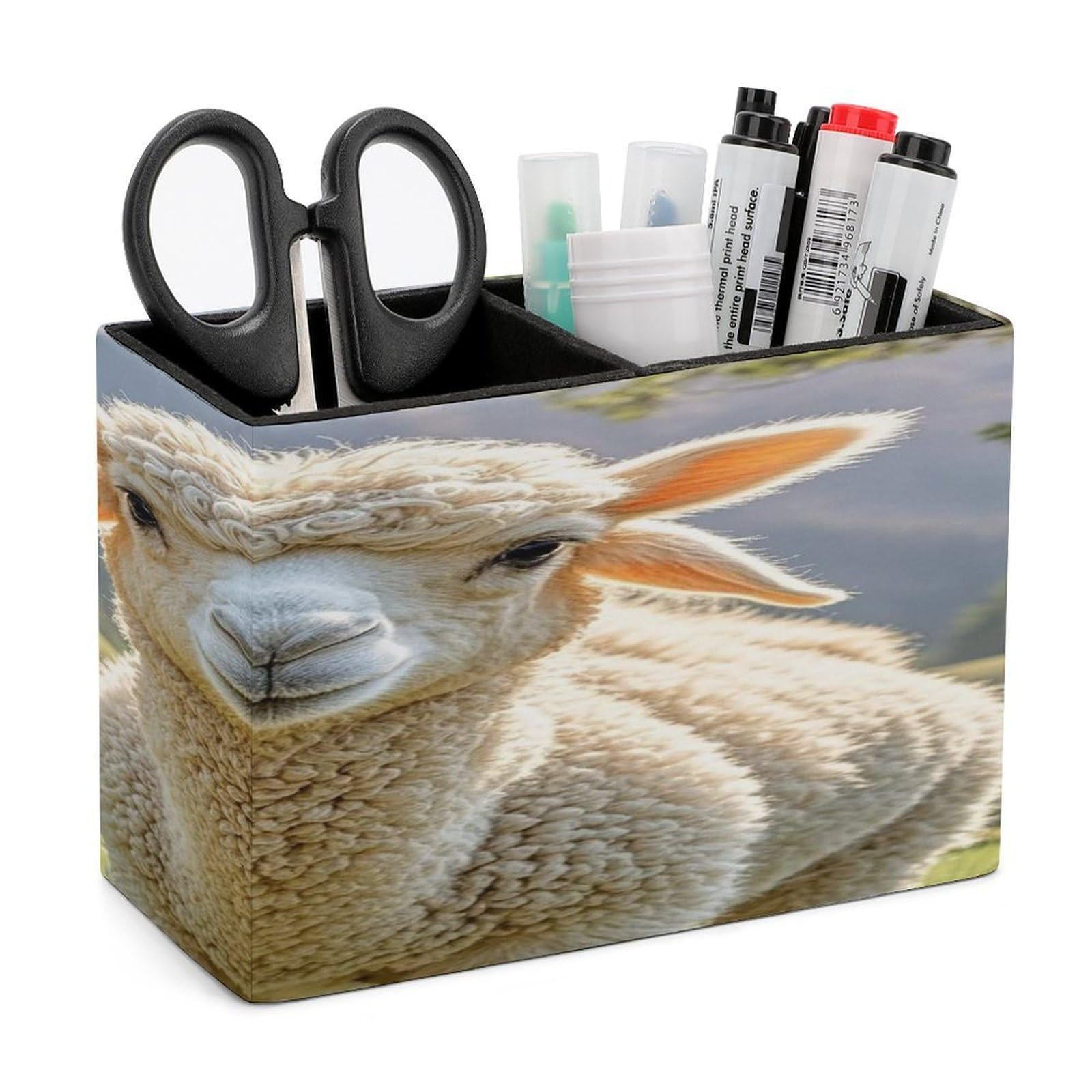 LZQPOEAS Lamb Leather Pen Holder with 2 Compartments Luxury Pencil Holder Minimalist Pencil Cup Brush Scissor Holders Elegant Pen Cup for Office Home Desk Accessories